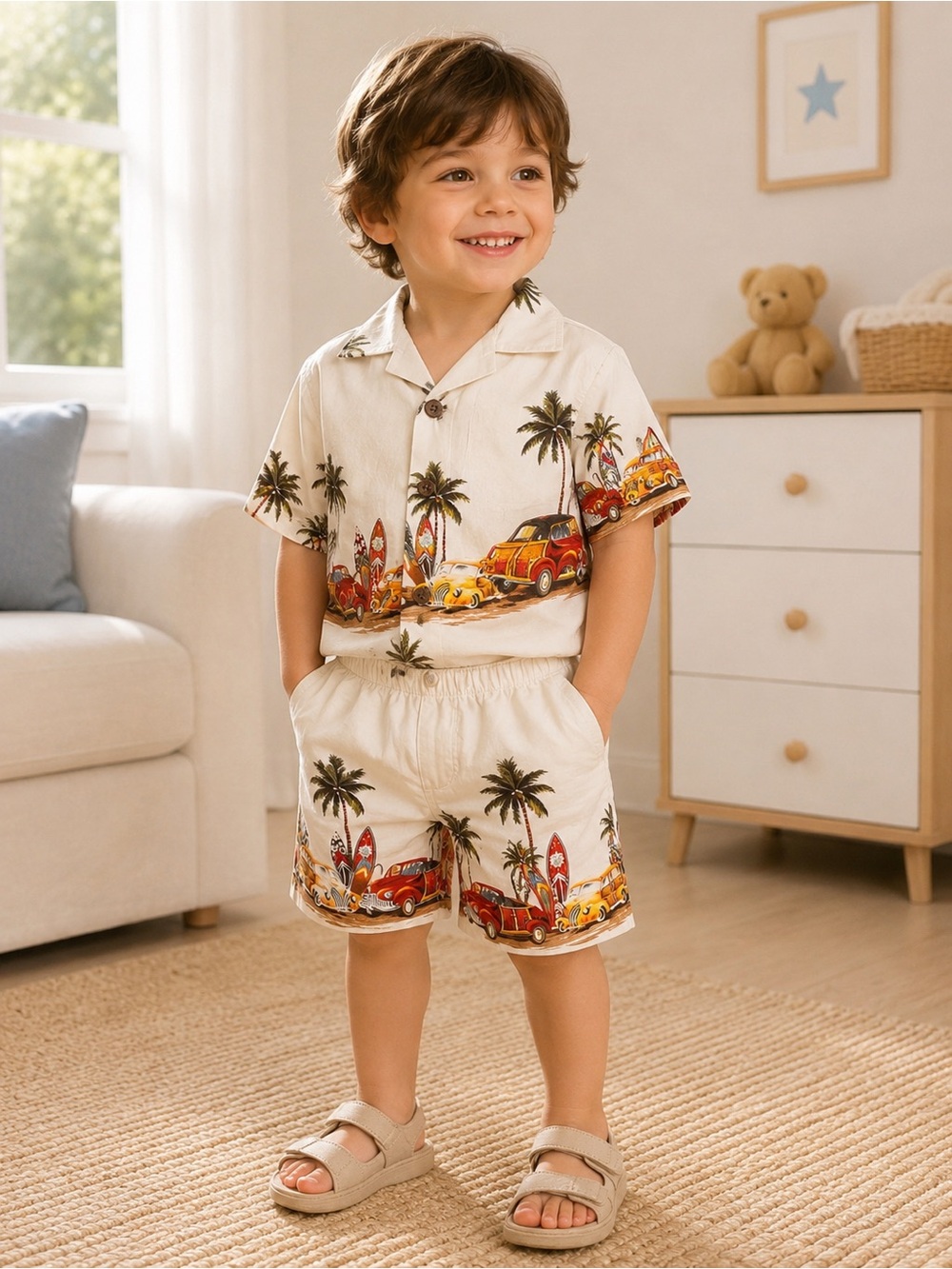Palmwave Hawaii Boys 2-Piece Hawaiian Shirt & Shorts Set Size 2 100% Cotton